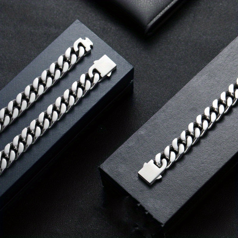 Titanium Steel Cuban Chain Necklace for Men, Non-Fading Glossy Finish, 8-12mm