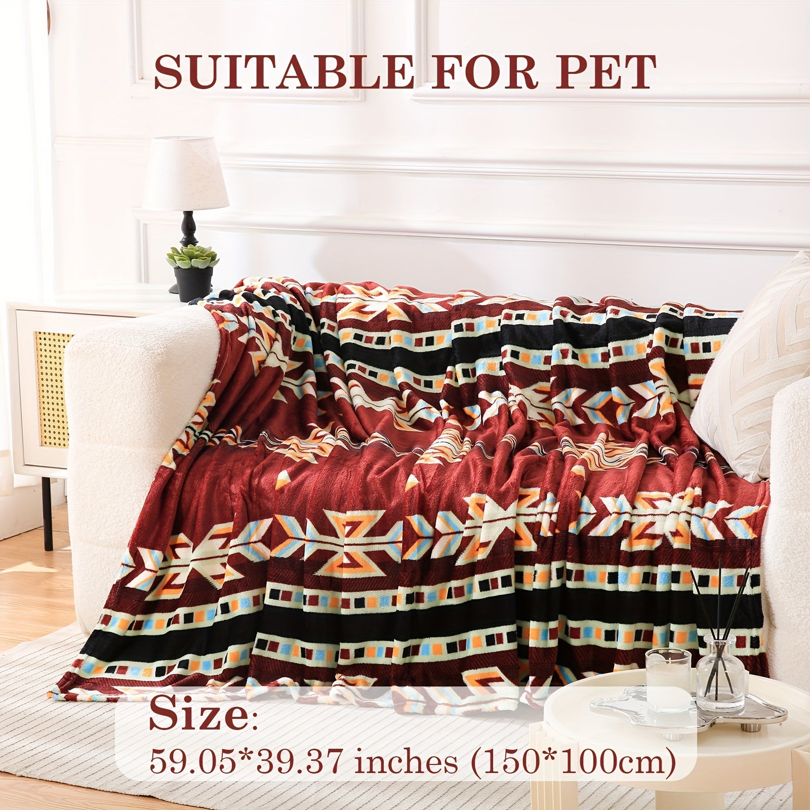 Manta de felpa de estilo nativo americano con patrón azteca, suave, ligera y perfecta para sofá, cama o viajes