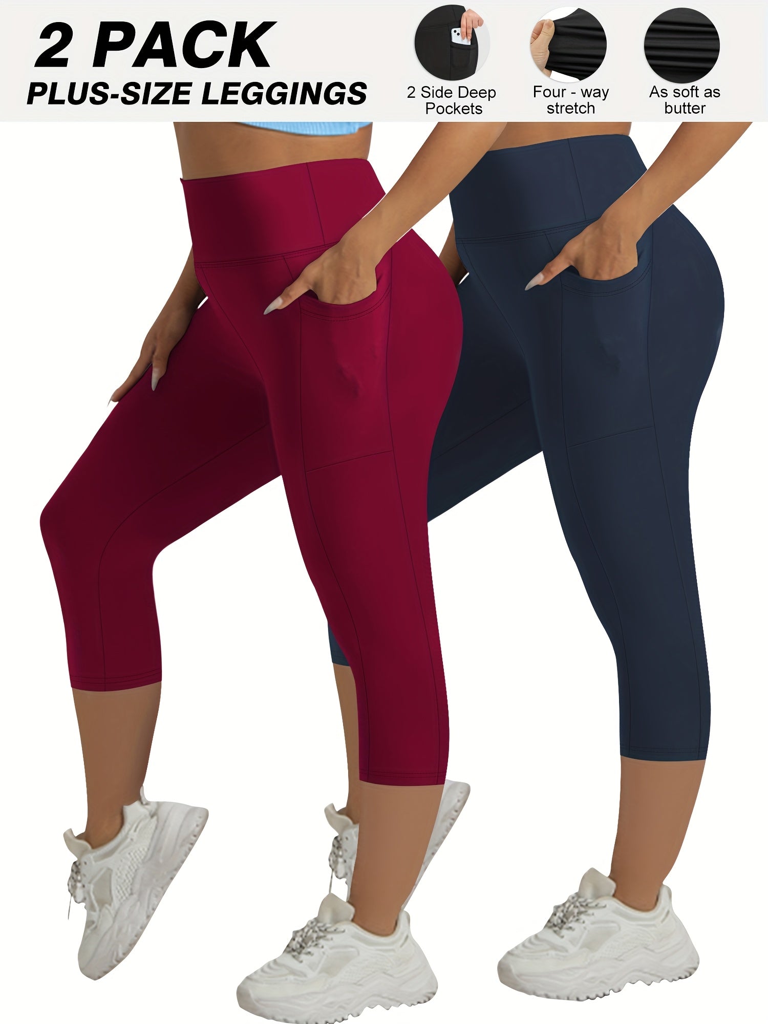 Pack de 2 leggings de yoga talla grande con cintura alta y bolsillo lateral ropa deportiva elástica
