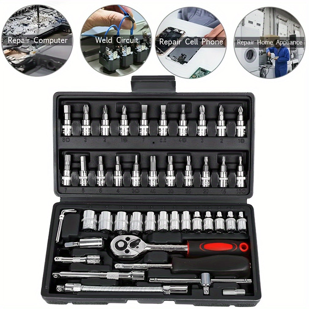 Universal Car and Bicycle Repair Tool Set 46/216 Pieces with Sockets and Drive