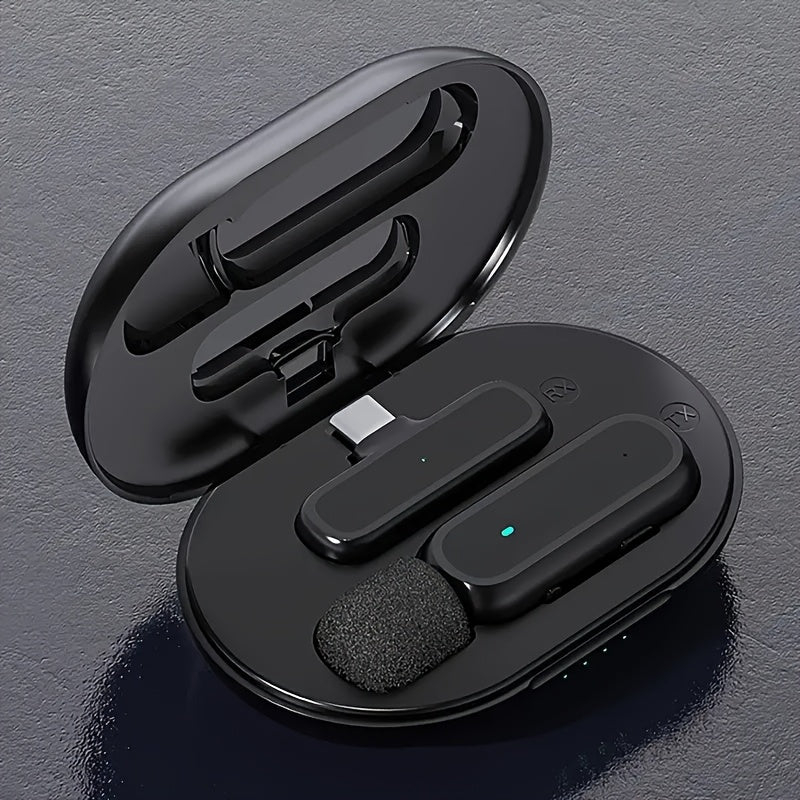 Wireless Tie Microphones Set for Android iPhone iPad with Charging Case Noise Cancelling Clip-On for Vlogging Recording and Live Streaming