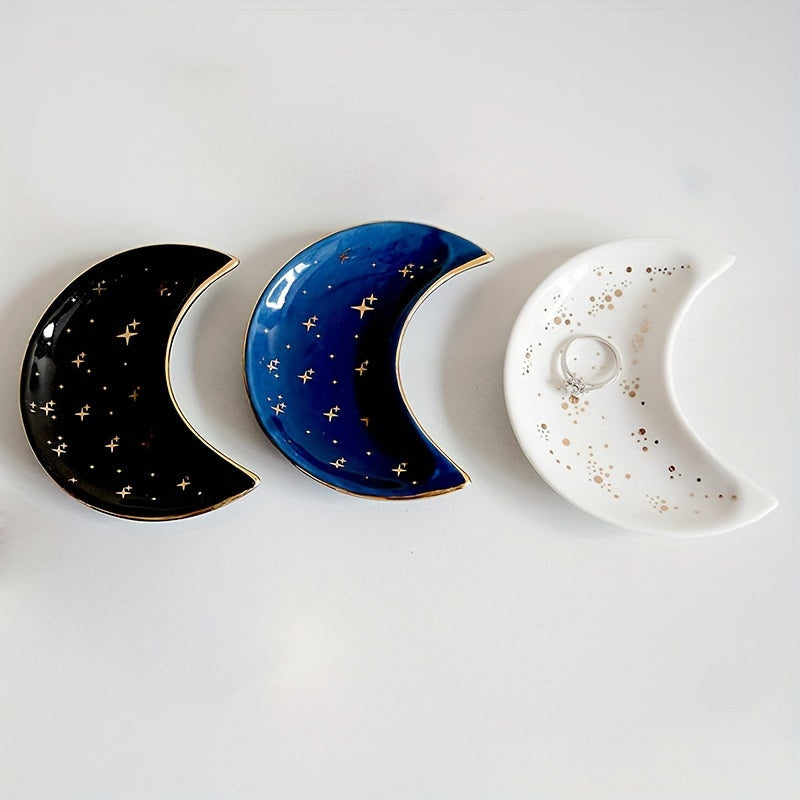 Ceramic Moon-Shaped Jewelry Plate for Storing Items on Dresser