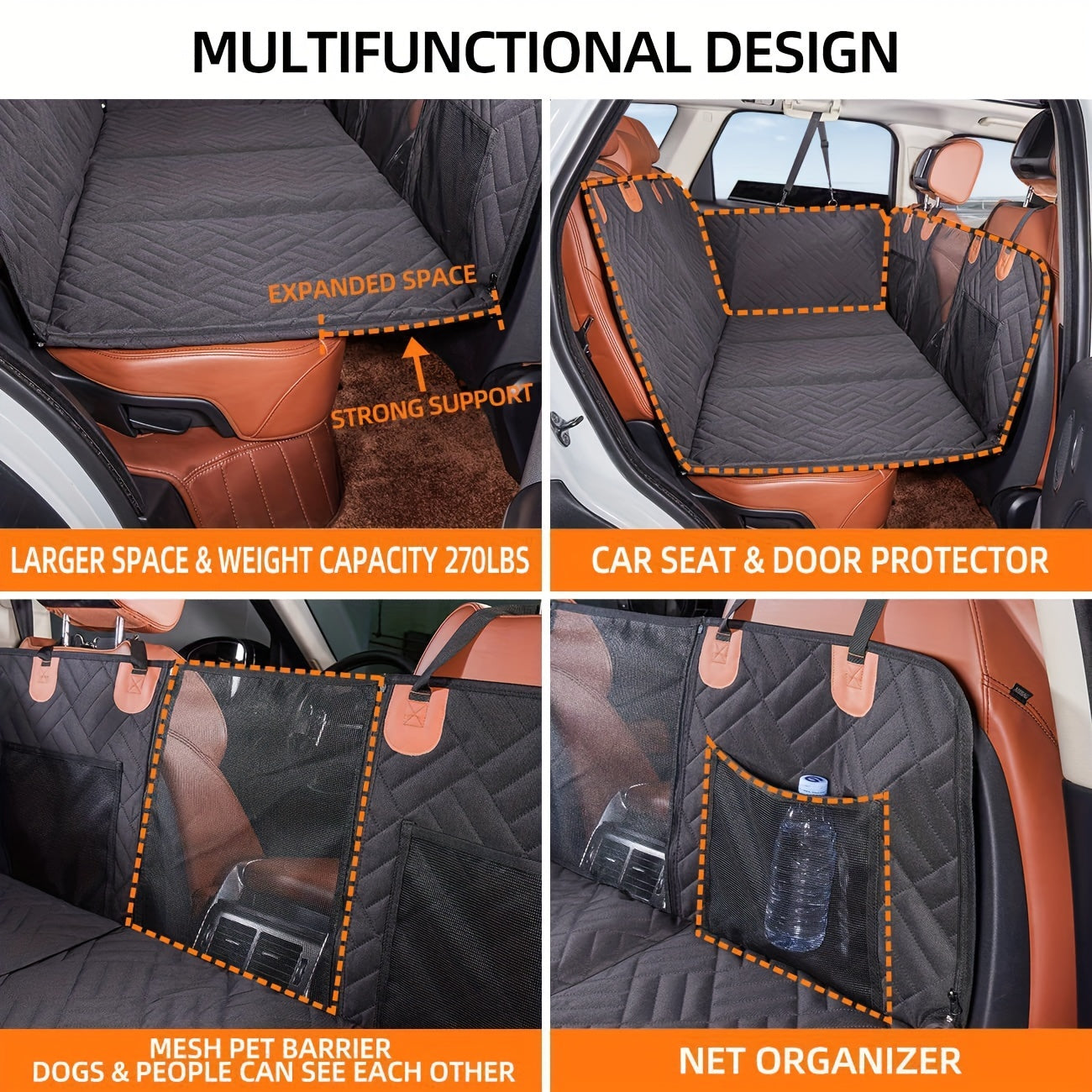 Pet Car Mat with Load-Bearing Support for Dogs Travel Hammock Rear Seat Cushion