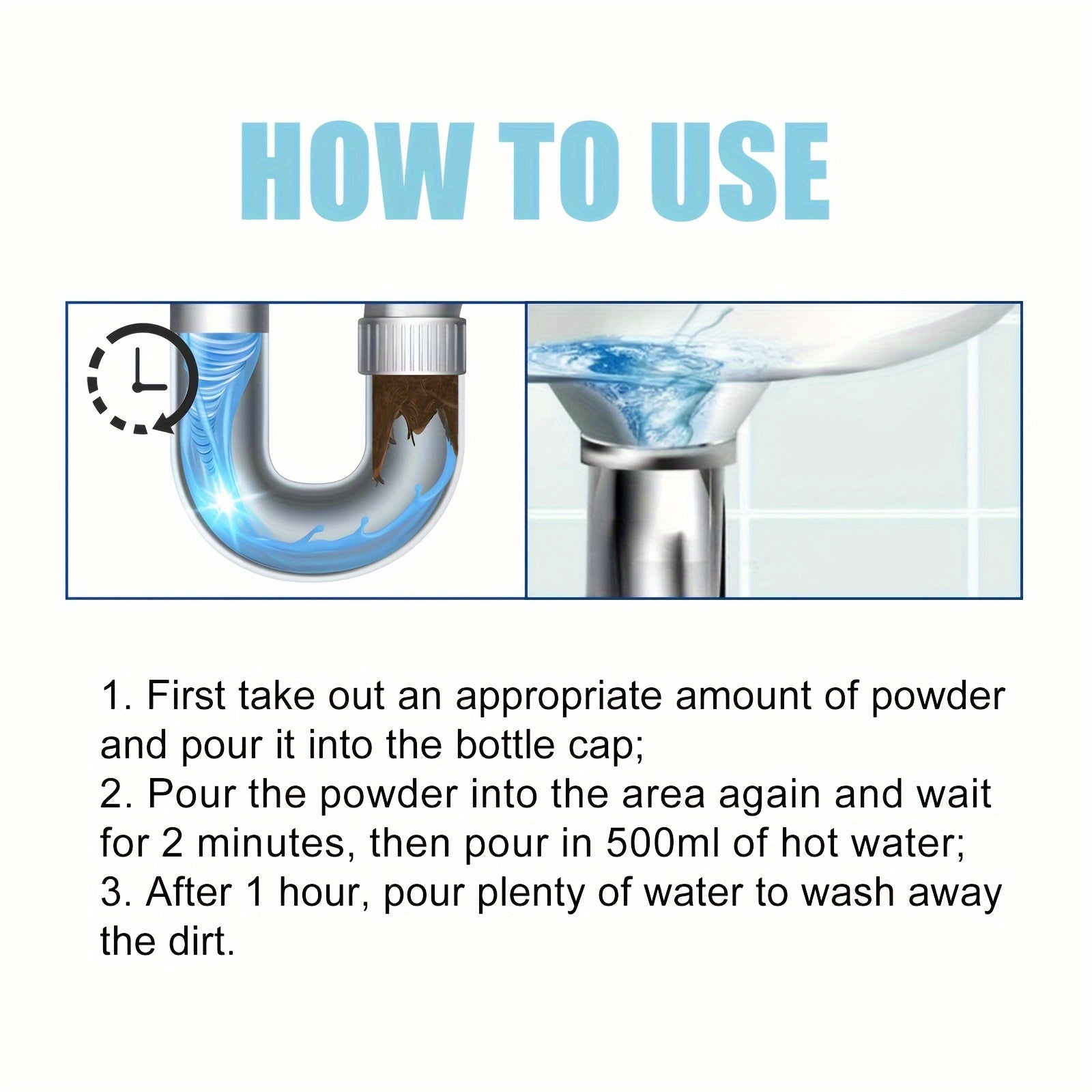 Drain Cleaner 1L Anti-Clog Foaming Pipe Unclogger for Kitchen Sink and Toilet