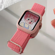 Adjustable Polyamide Watch Band Set with Breathable Elastic Woven Straps and Silicone Case for Apple Watch 38-49mm