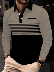 Camisa polo de manga larga para hombre con cuello de solapa de poliéster, estampado en toda la prenda, corte regular para primavera y otoño, ropa de calle para golf al aire libre, tallas grandes