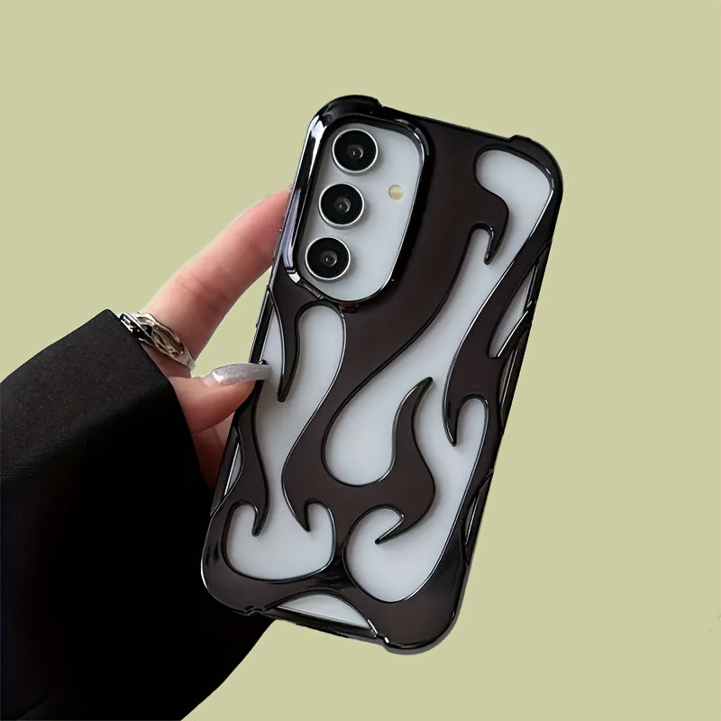 Hollow Flame TPU Phone Case for Samsung Galaxy S24 S23 S22 Ultra Plus A55 A54 A16 A14 A15 A06 Silver Electroplated Flexible Cover for Men Women