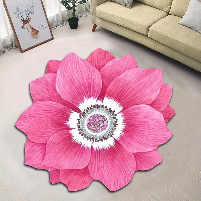 3D Flower-Shaped Non-Slip Floor Mat with Pink Blanket for Living Room Bedroom Bathroom
