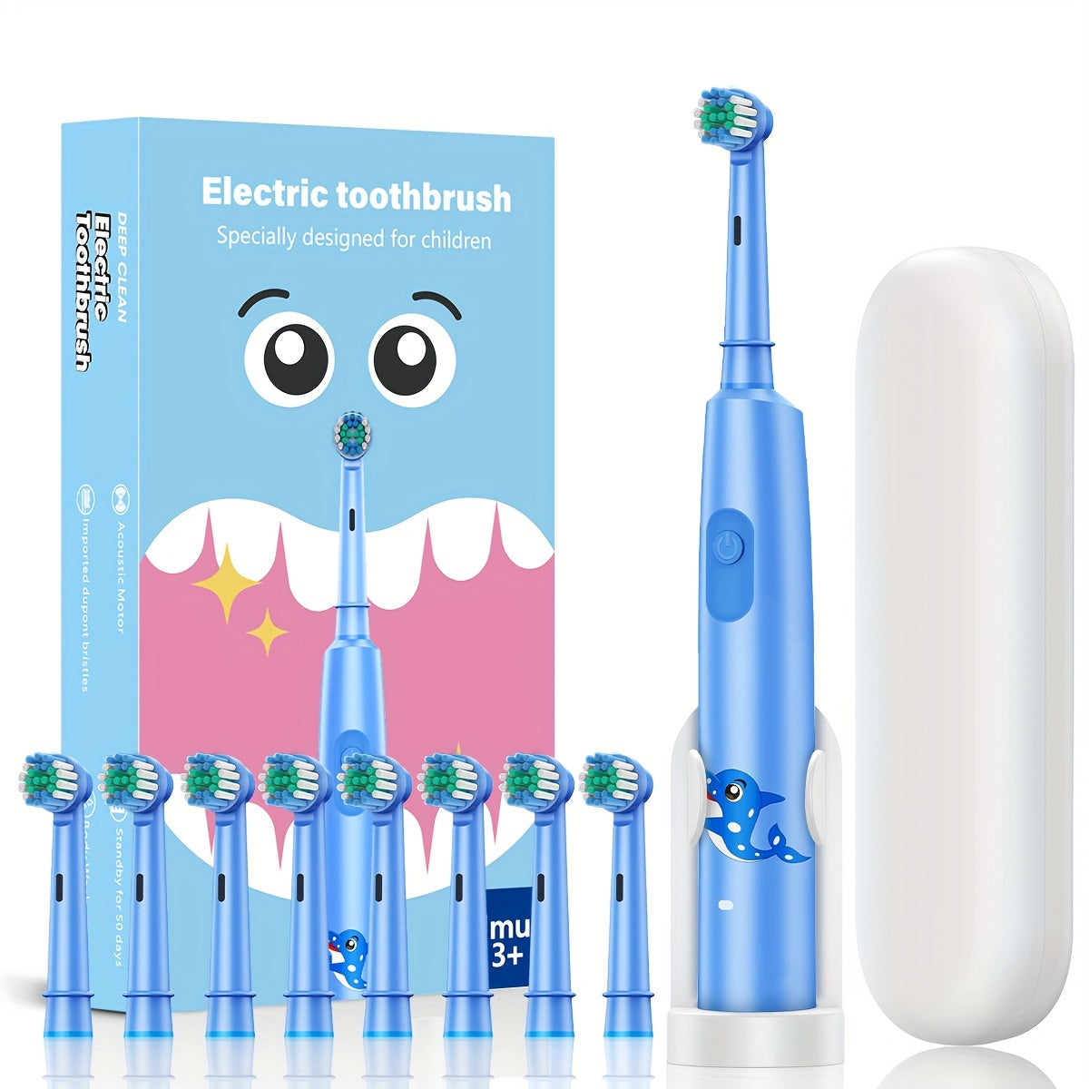 Yoshlar uchun elektr tish cho'tkasi, 3 rejimda, USB orqali zaryadlanadigan va chuqur tozalash uchun yumshoq tuklar bilan.