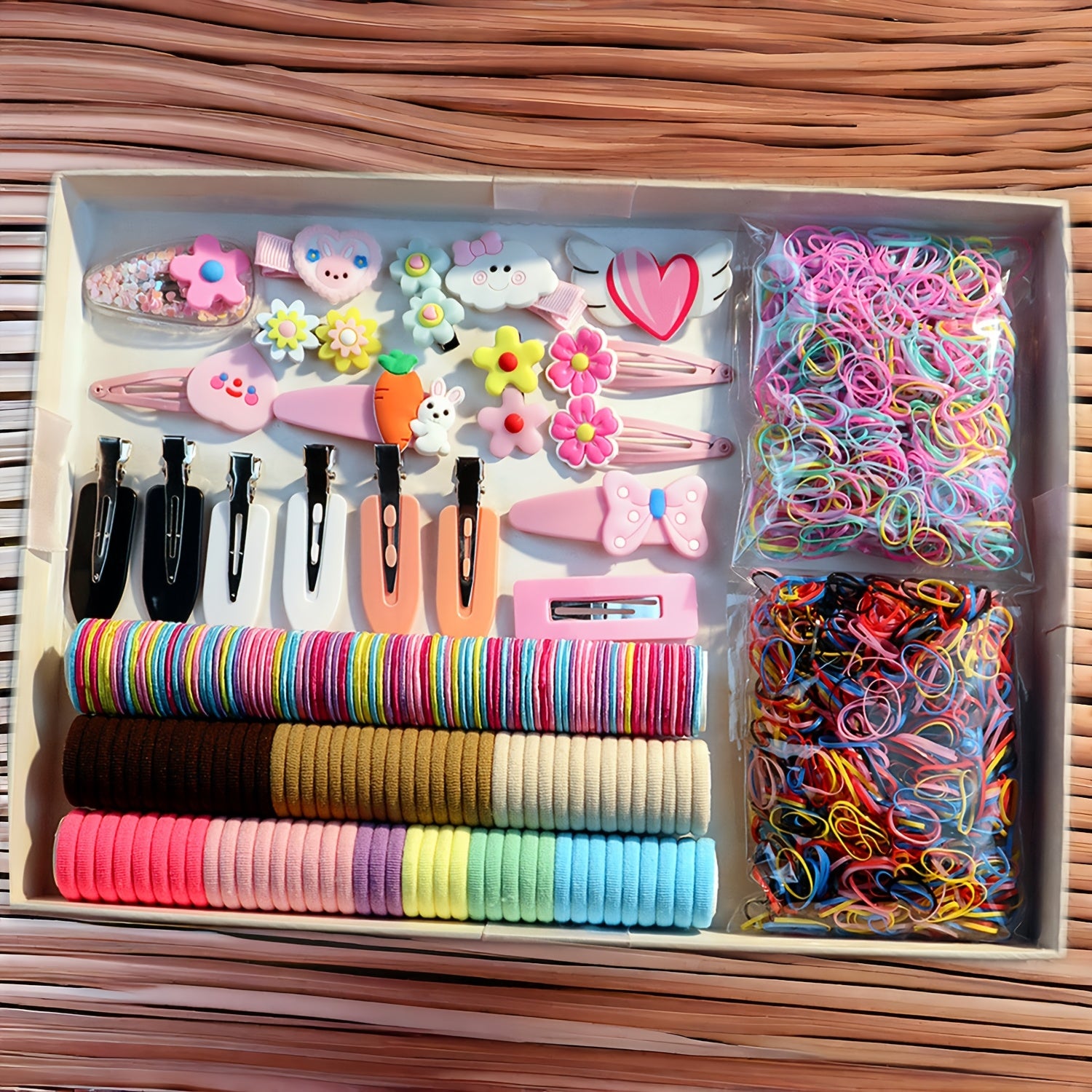 Women's Hair Accessory Set Includes Bowknot Clips Ties Loops for Daily and School Hairstyles