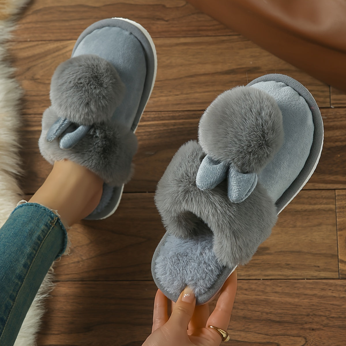 Unisex Plush Fluffy Indoor Slippers Solid Color Floor House Shoes