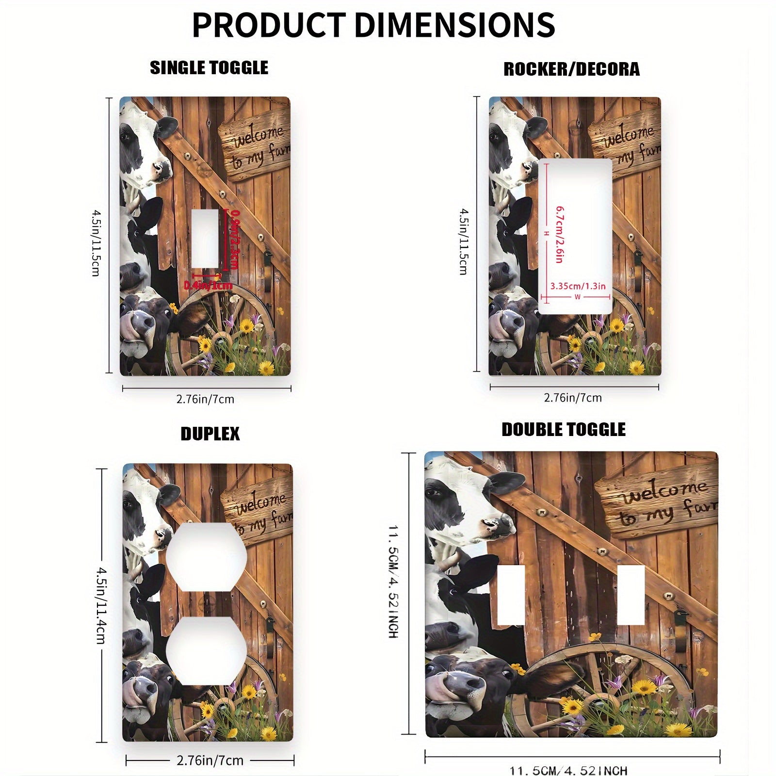 Cow Wall Plate Cover 1 Gang 2 Gang Farmhouse Cow Decor Indoor Outdoor Kitchen Bathroom