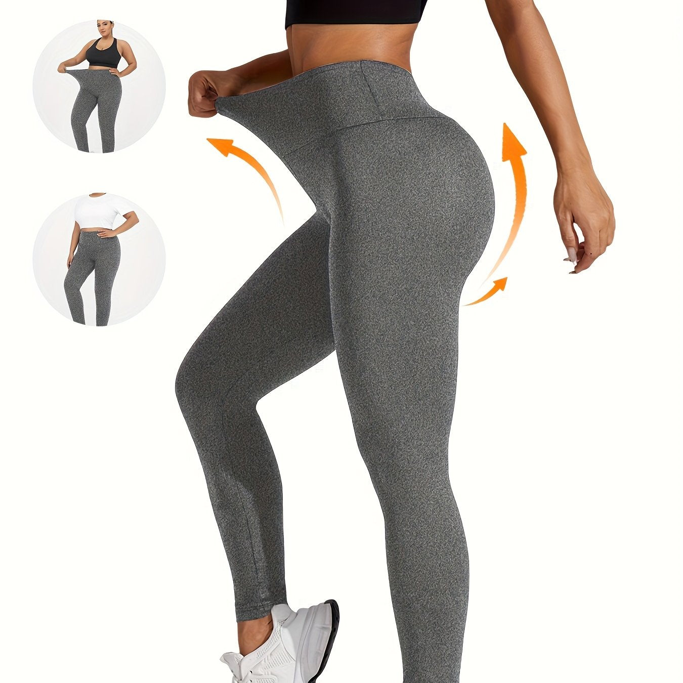 Plus Size Women's Solid High Waist Tummy Control Yoga Leggings
