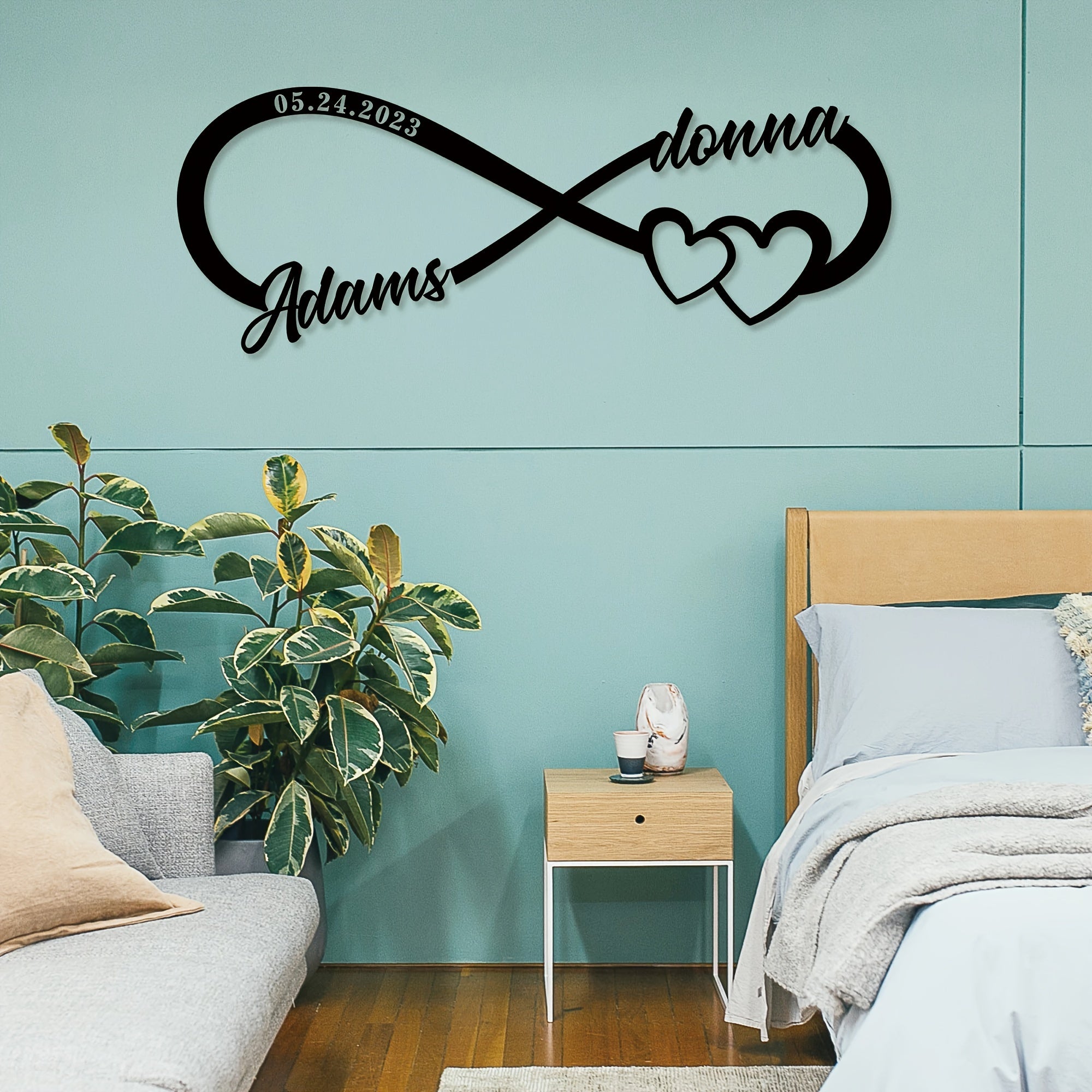 Personalized Infinity Heart Metal Sign with Name and Date for Indoor Outdoor Wall Decor