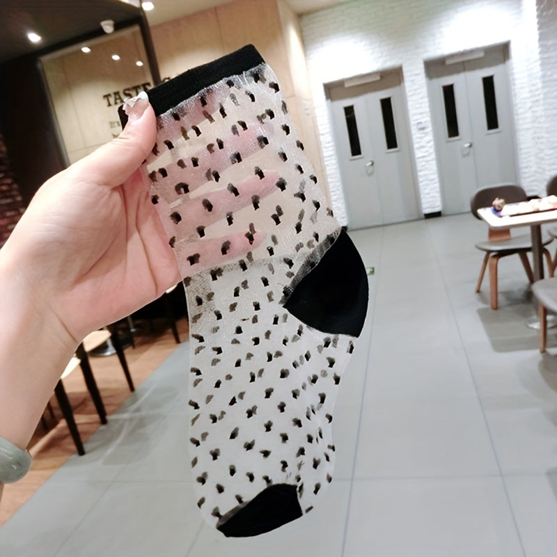 Women Mesh Socks 5 Pairs Sheer Lightweight Breathable Geometric Pattern Mid Tube