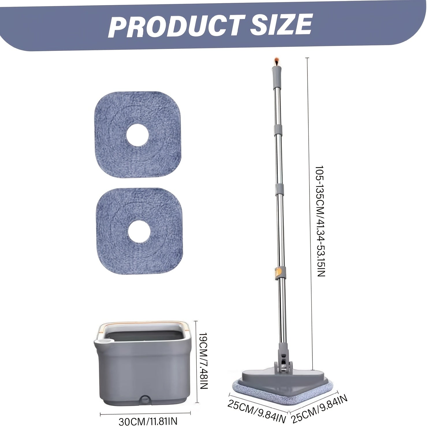 Juego de fregona cuadrada con cubo y 2 paños para limpiar madera, baldosas y mármol