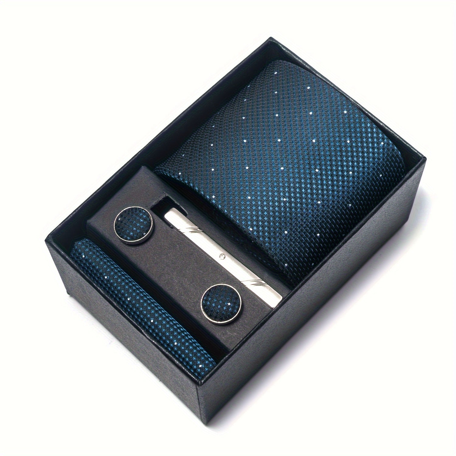 Men's Wedding Accessories Gift Set Tie Cufflinks Pocket Square in Gift Box