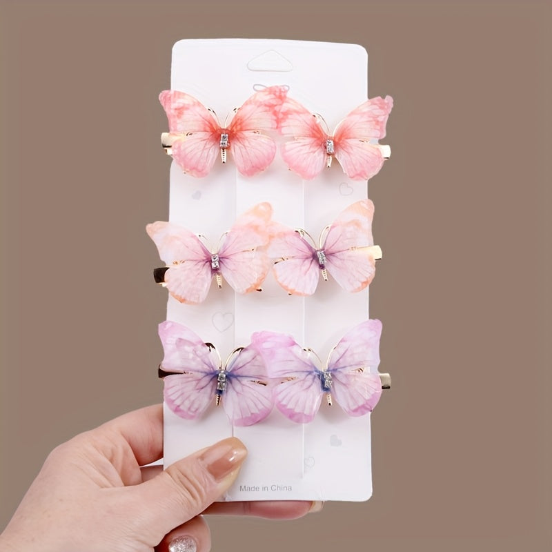 Kids Butterfly Hair Clips Set with Rhinestones Gradient Colors for Girls