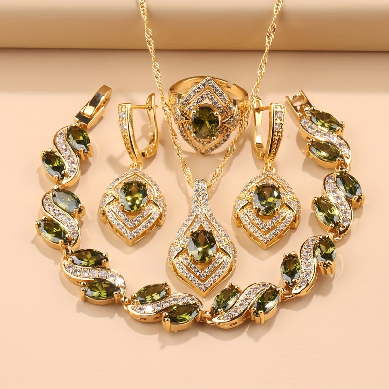 Women’s Zirconia Jewelry Set with Earrings Necklace Ring and Bracelet