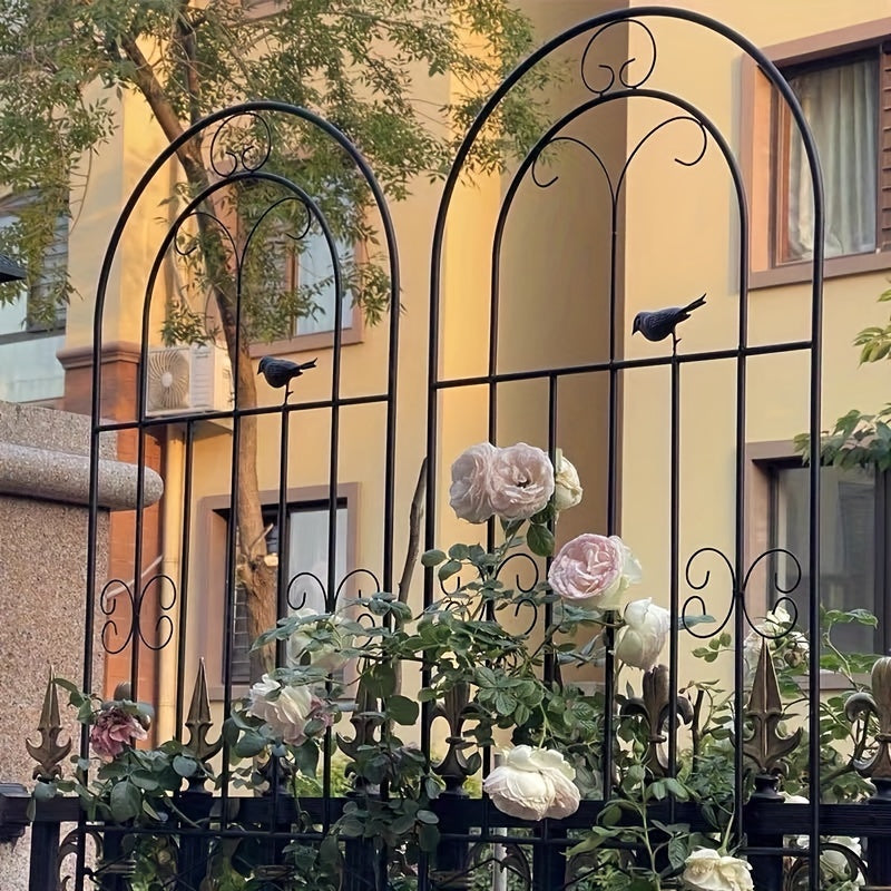 Black Metal Climbing Plant Support Stand for Roses and Flowers Garden Fence Decor