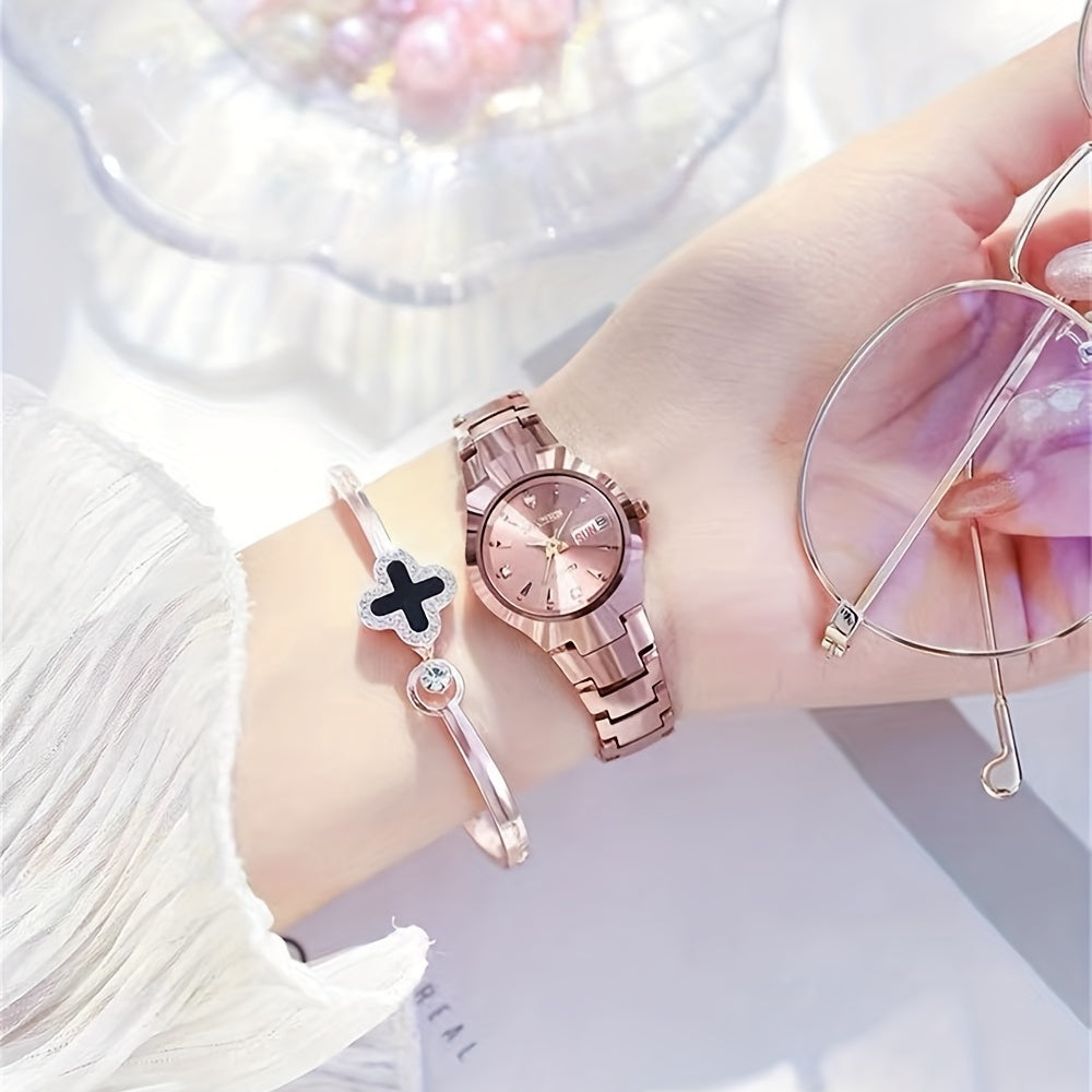 Reloj de pulsera de cuarzo para mujer con piedras de fantasía y función de calendario