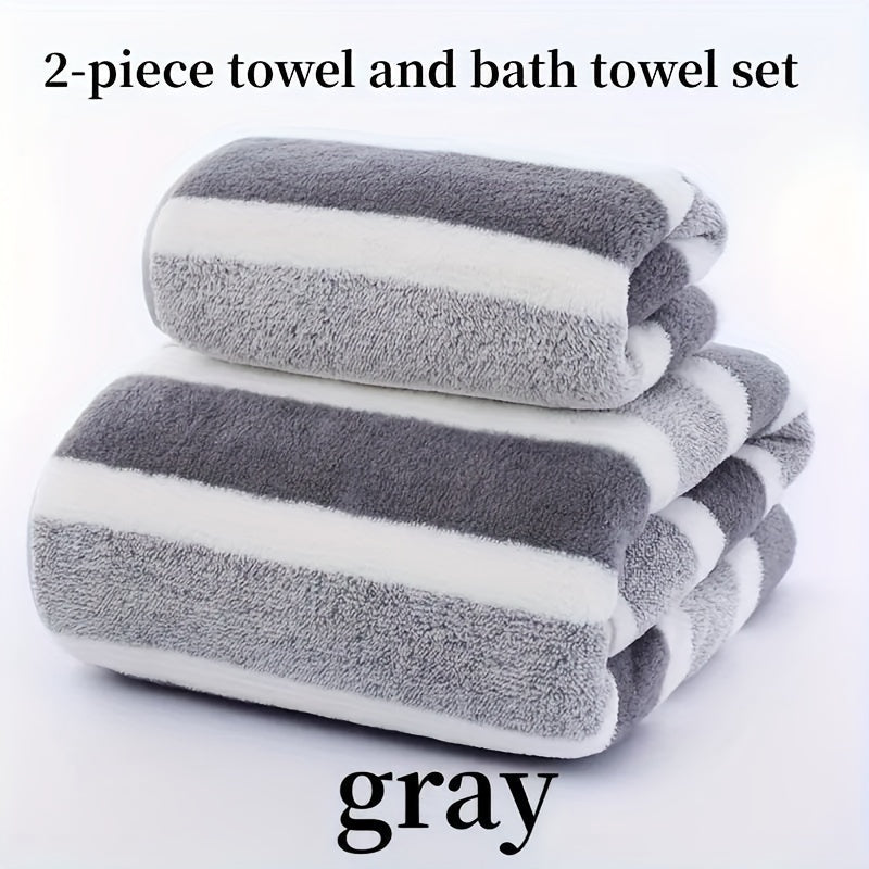 Luxurious Cotton Bath Towel Set with Modern Stripes, Quick-Drying, Absorbent