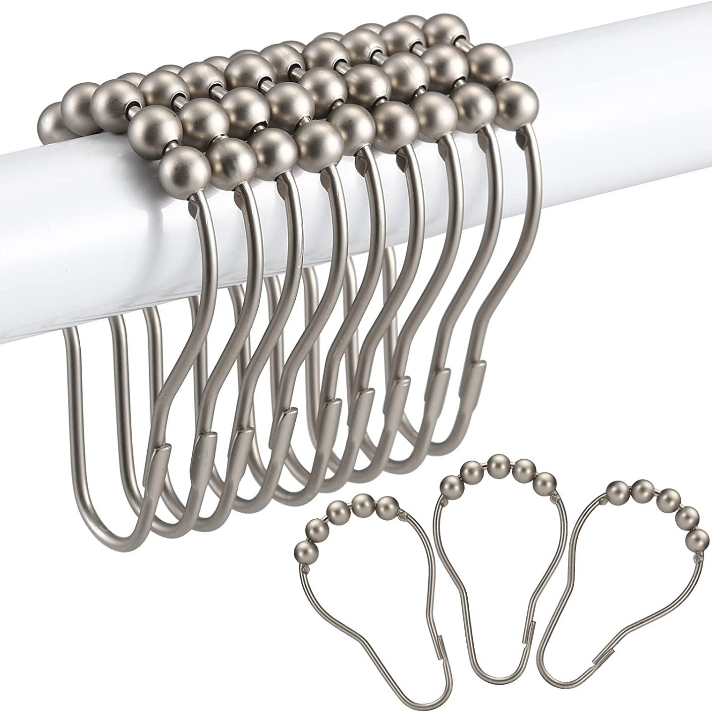 Nickel Shower Curtain Rings Set of 12 Rust-Resistant Metal Bathroom Curtain Holders