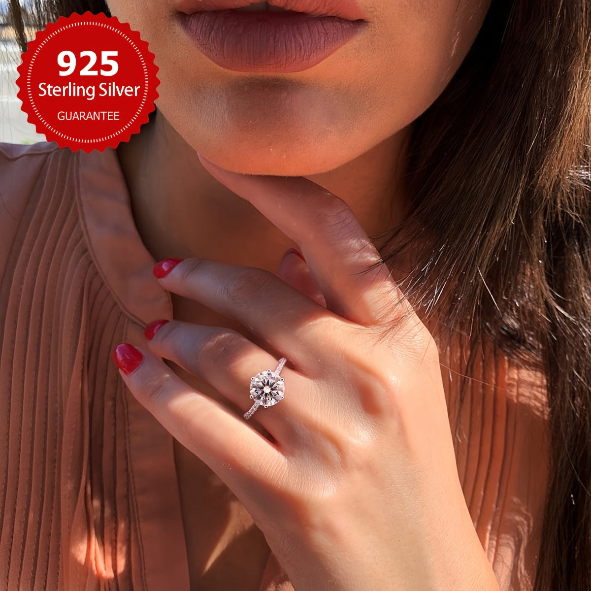 Sterling Silver Moissanite Engagement Ring 3CT Wedding Promise Jewelry for Women