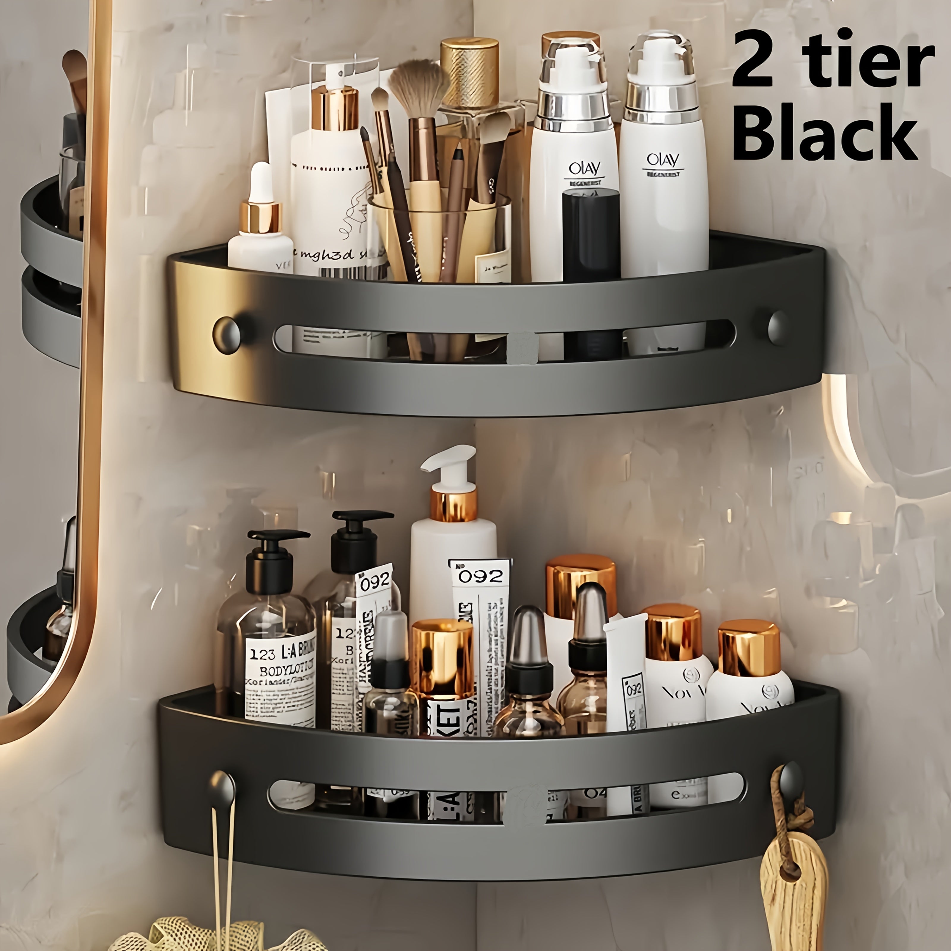 Set of 2 Adhesive Bathroom Corner Shower Racks for Shampoo Storage