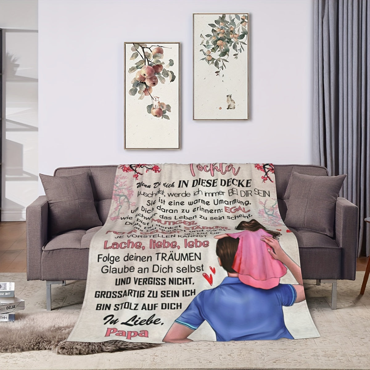 Hypoallergenic Knitted Throw Blanket with German Message for Sofa Camping or Nap