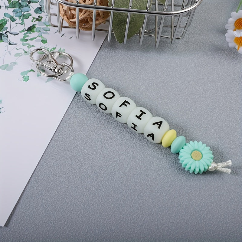 Индивидуальный силиконовый брелок с светящимися в темноте буквами и подвеской в виде цветка для сумок и рюкзаков