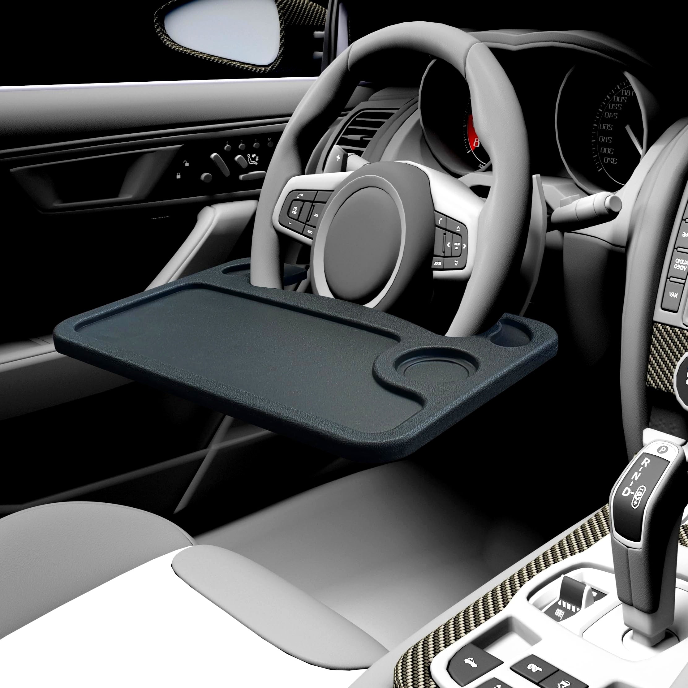 Универсальный автомобильный поднос на рулевое колесо 3-в-1 с держателем для напитков и отсеком для ручки
