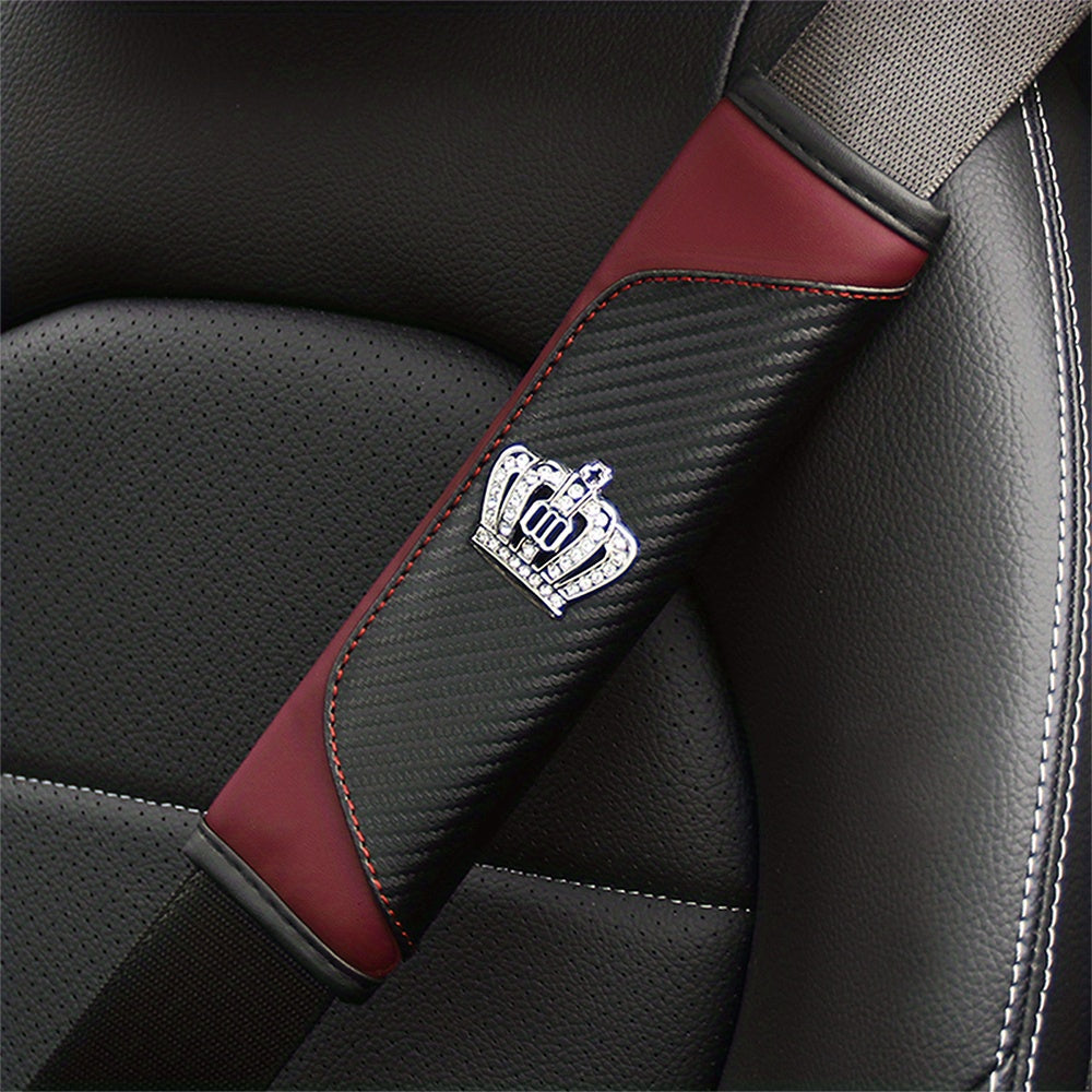 Universal Car Seat Belt Shoulder Pad Premium PU Leather Carbon Fiber Diamond Style