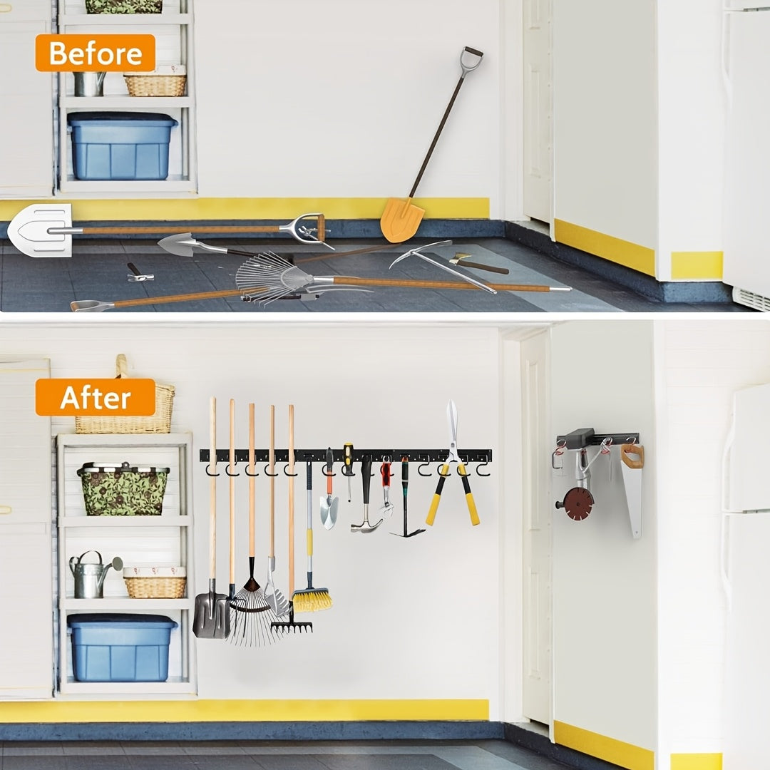 Perchero de herramientas de pared con 5 ganchos en S para almacenamiento en garaje