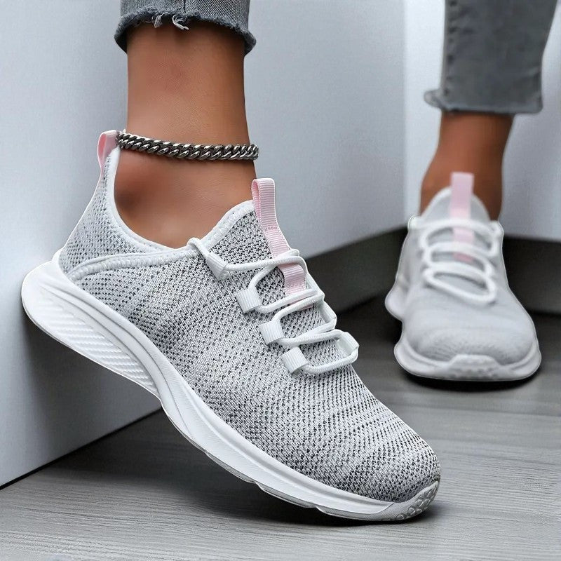 Women's Lightweight Breathable Slip-On Sneakers Grey White Casual Fitness