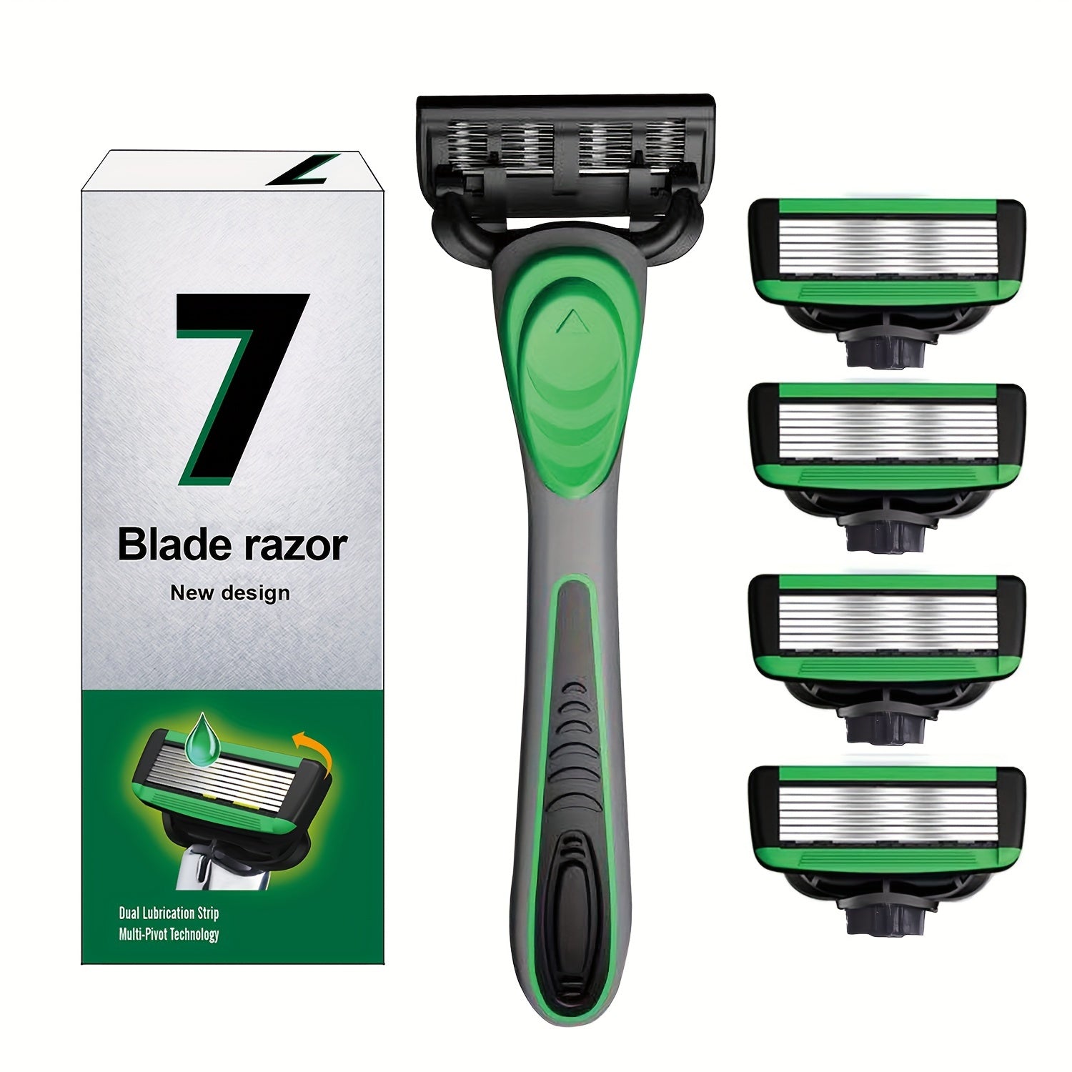 7-Blade Silicone Handle Razor with Stainless Steel Chrome Blades for Shaving Kit
