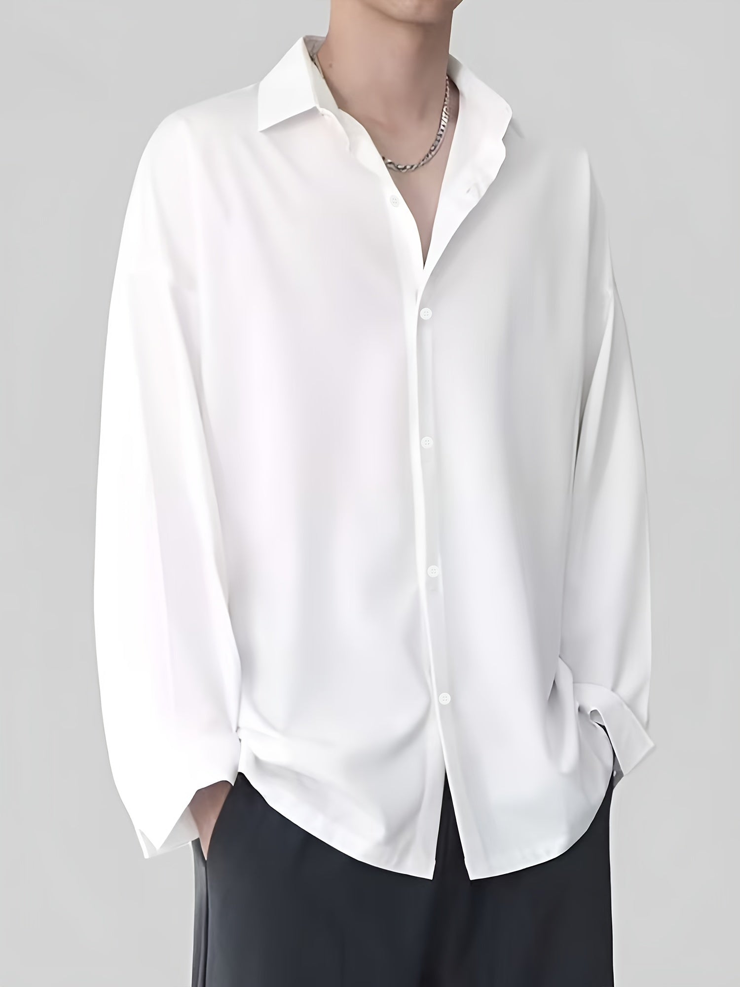 Men's Long Sleeve Solid Color Dress Shirt for Business Casual Spring Fall