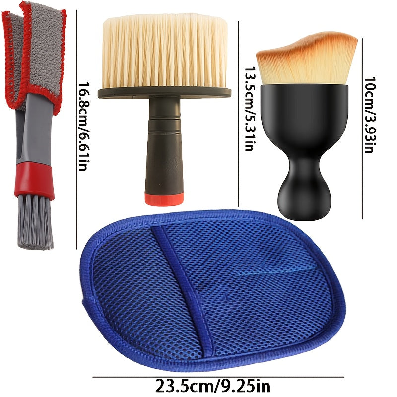 4-Piece Car Detailing Brush Set Soft Bristles for Vents Wheels Seats