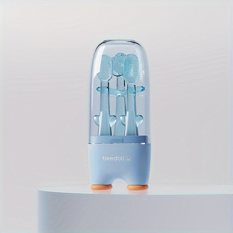 Baby Oral Care Kit for Ages 0-3 Silicone Tongue Cleaner Teething Toy Travel Case