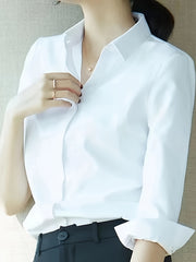 Women's Solid Polyester Button Shirt for Office and Work