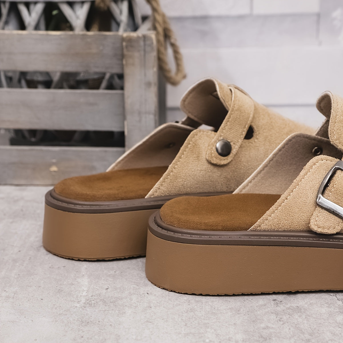 Women's Casual Buckle Loafers All-Season PU Upper Rubber Sole Flannel Insole