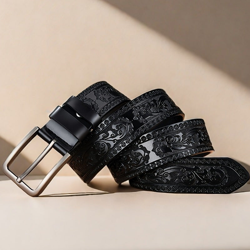 Мужской кожаный ремень с металлической пряжкой в винтажном стиле для делового повседневного ношения