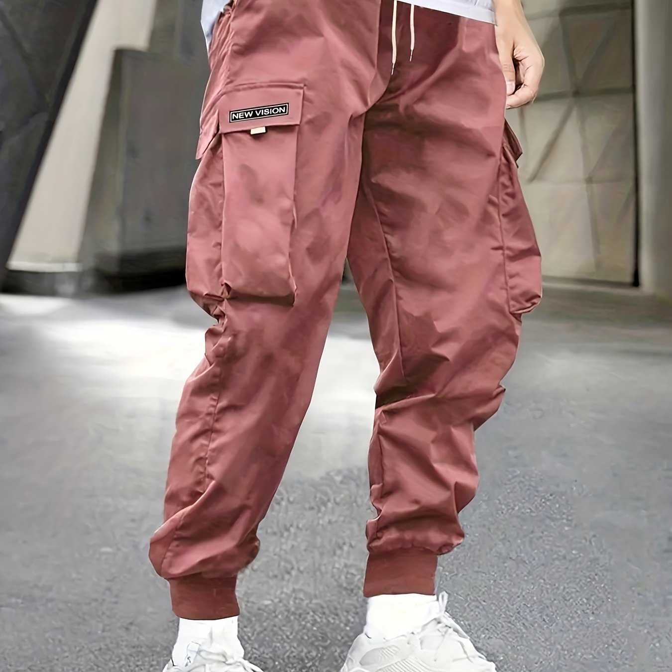 Plus Size Men's Cargo Joggers Woven Polyester Casual Drawstring Solid