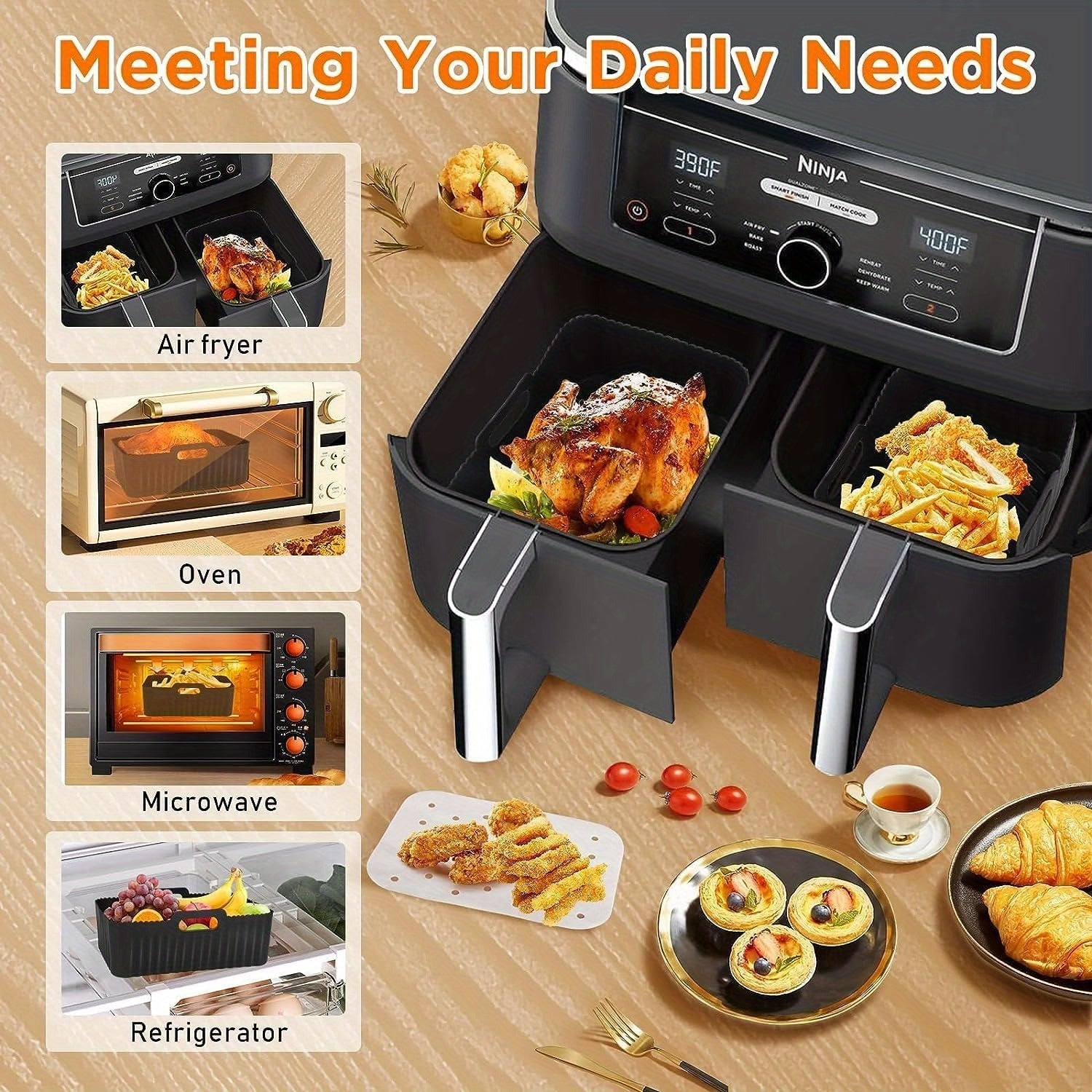 Ninja Dual Zone Air Fryer pishirish uchun metall plastinalar va idishlar
