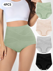 Women's Seamless High Waist Briefs 4-Pack Breathable Cotton Spandex Lingerie