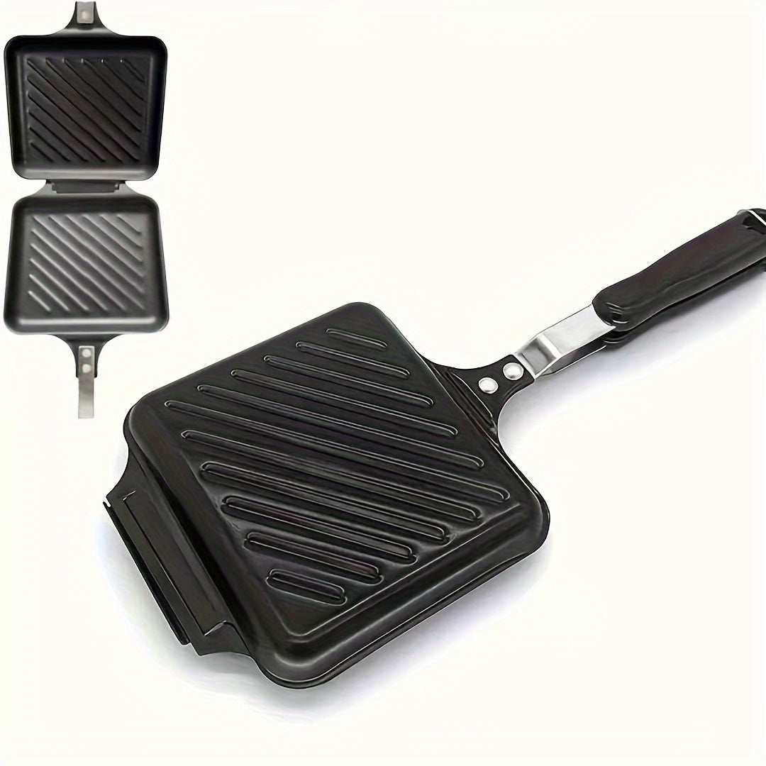 Cast Iron Double-Sided Sandwich Press Non-Stick Griddle for Breakfast Waffles and Sandwiches