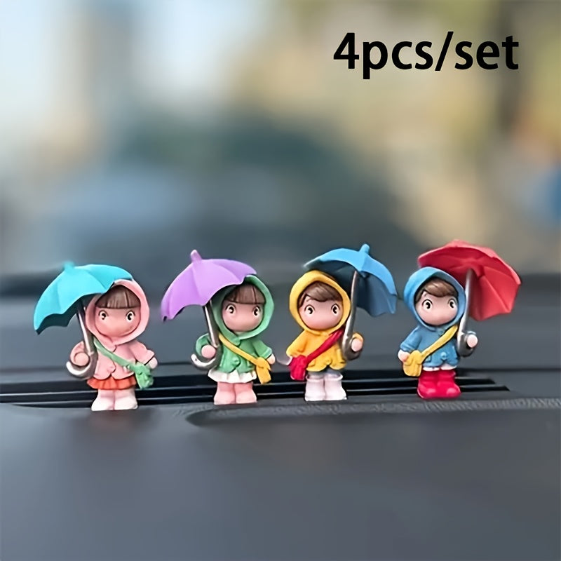 Girls Umbrella Girl Figurines 4pcs Set Durable ABS Dashboard Home Decor