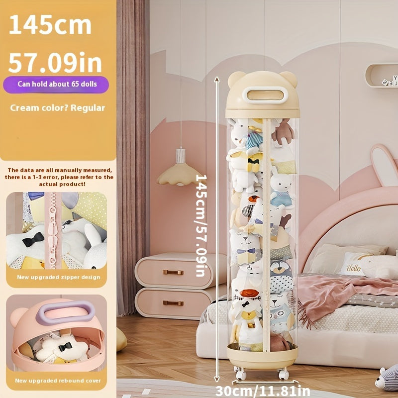 Multifunctional Toy Storage Organizer with Rotating Wheel Zipper and Spring Cover
