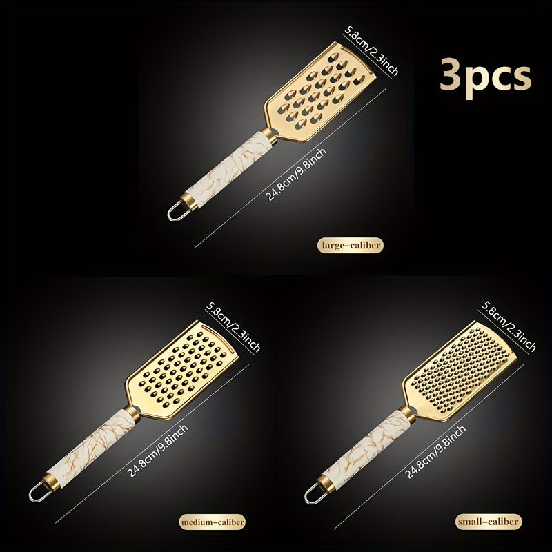 Stainless Steel Kitchen Grater for Shredding Food with Safe Handle and Gold Finish