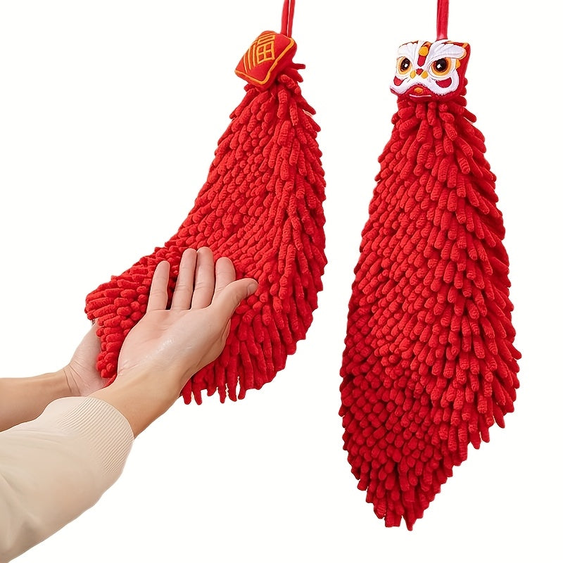 2pcs Ultra-Soft Polyester Chinese New Year Kitchen Towels for Spring Festival Decoration